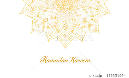 A festive Ramadan Kareem greeting card featuring a golden mandala design on a clean white background, perfect for holiday wishes. 136351964