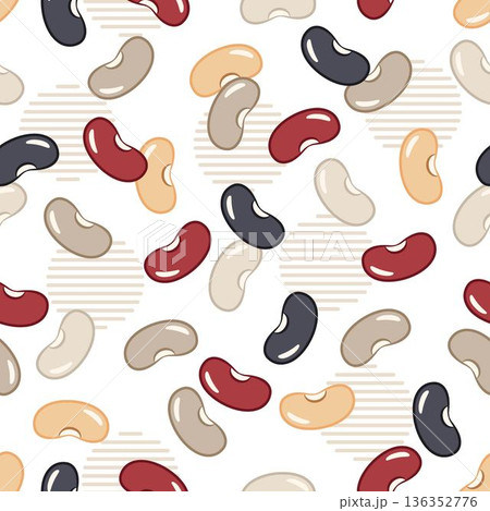 Seamless pattern with randomly scattered kidney beans. Minimalist flat vector icons on textured transparent background Seamless pattern with randomly scattered kidney beans. Minimalist flat vector icons on textured transparent background 136352776