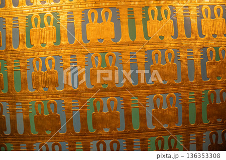 Ancient Egyptian Golden Ornament Pattern with Sacred Symbols Ancient Egyptian Golden Ornament Pattern with Sacred Symbols 136353308