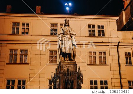 Monument to Charles IV near Charles Bridge in Prague city center 136353433