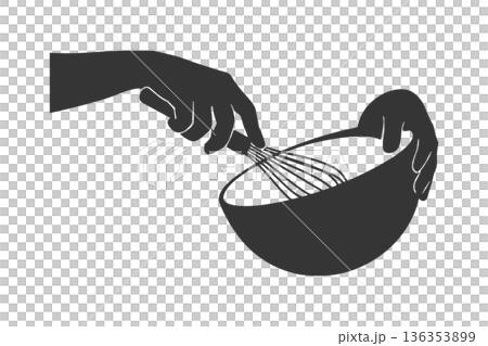 Silhouette icon of a hand holding a whisk Silhouette icon of a hand holding a whisk 136353899