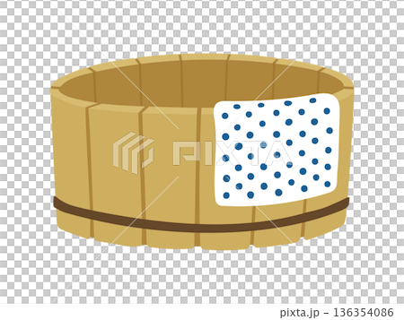 手ぬぐいが掛かった木製の桶のシンプルな和風イラスト 手ぬぐいが掛かった木製の桶のシンプルな和風イラスト 136354086