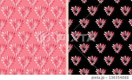 Floral gradient element seamless pattern, set of 2 scale. Heart shape optical illusion, festive elegant geometrical grid backdrop, holiday web party poster, pink black colour banner Floral gradient element seamless pattern, set of 2 scale. Heart shape optical illusion, festive elegant geometrical grid backdrop, holiday web party poster, pink black colour banner 136354088