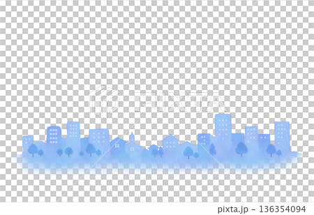 水彩風の街並みシルエット 背景素材　青色 136354094