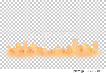 水彩風の街並みシルエット 背景素材　オレンジ 136354095