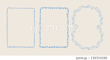 A set of vintage hand drawn spring frames. Ribbon frame and whimsical borders. A collection of doodle style outline illustrations in blue. Vector clip art for holidays and Easter. A set of vintage hand drawn spring frames. Ribbon frame and whimsical borders. A collection of doodle style outline illustrations in blue. Vector clip art for holidays and Easter. 136354266