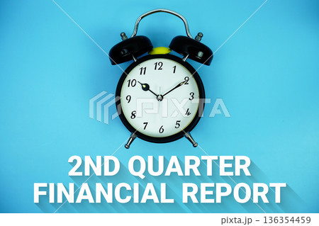 Second Quarter Results text and alarm clock on blue background Second Quarter Results text and alarm clock on blue background 136354459