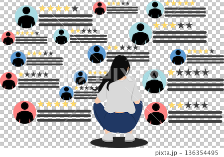 Illustration of checking and considering reviews Illustration of checking and considering reviews 136354495