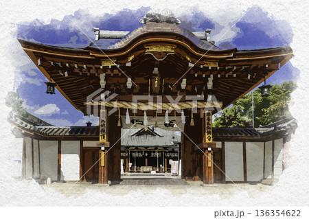 水彩画風 姫路 射楯兵主神社 播磨国総社 神門 兵庫県姫路市 水彩画風 姫路 射楯兵主神社 播磨国総社 神門 兵庫県姫路市 136354622