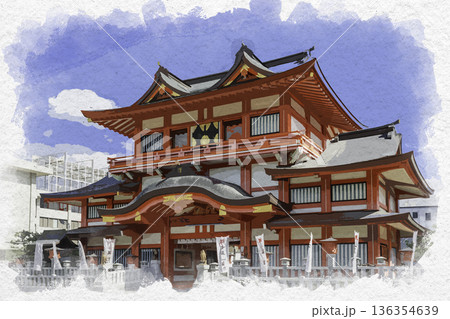 水彩画風　姫路　射楯兵主神社　播磨国総社　総社御門　兵庫県姫路市 136354639