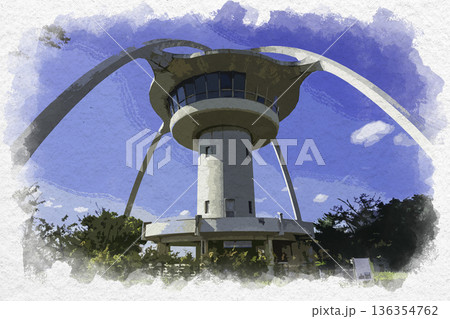 水彩画風　姫路　手柄山回転展望台　兵庫県姫路市 136354762