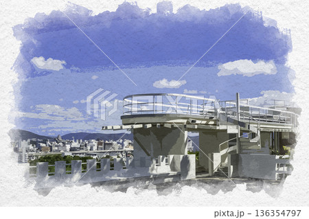 水彩画風　姫路　手柄山中央公園　展望台　兵庫県姫路市 136354797