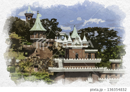 水彩画風　姫路　手柄山中央公園　兵庫県姫路市 136354832