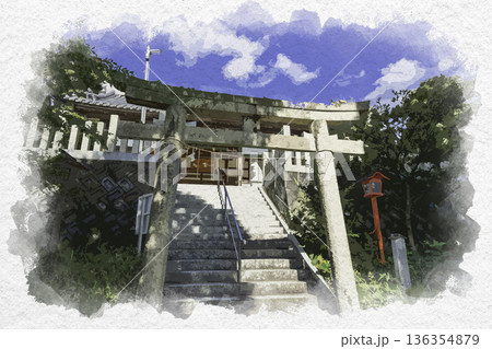 水彩画風 姫路 男山八幡宮 石鳥居 兵庫県姫路市 水彩画風 姫路 男山八幡宮 石鳥居 兵庫県姫路市 136354879