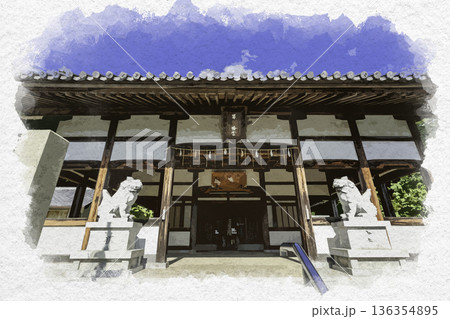 水彩画風　姫路　男山八幡宮　拝殿　兵庫県姫路市 136354895