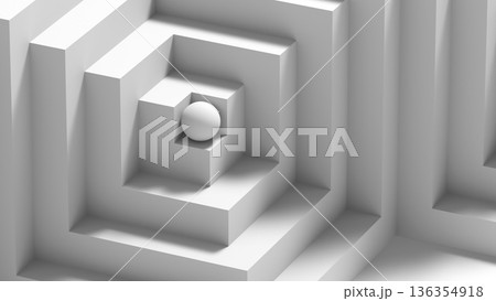 A clean, abstract scene featuring concentric cubic walls 3d A clean, abstract scene featuring concentric cubic walls 3d 136354918