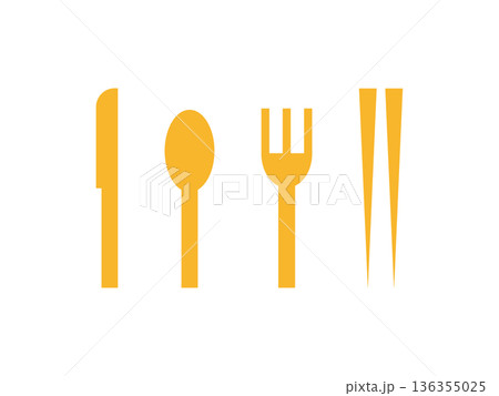 カトラリー（ナイフ、スプーン、フォーク、箸）のアイコンのイラストのセット 136355025