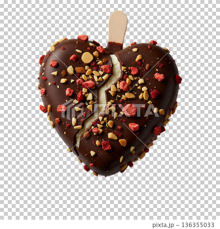 Broken heart-shaped chocolate-coated ice cream bar with colorful sprinkles, for valentine's day humor, breakups, or sweet indulgence Broken heart-shaped chocolate-coated ice cream bar with colorful sprinkles, for valentine's day humor, breakups, or sweet indulgence 136355033