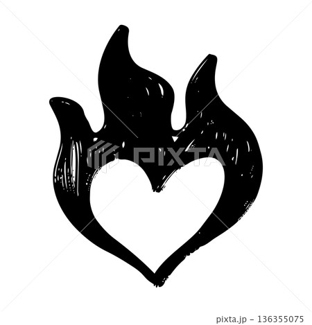 Hand-drawn burning heart illustration with flames in black ink grunge style. Hand-drawn burning heart illustration with flames in black ink grunge style. 136355075