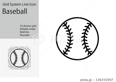 野球のアイコン・シンボル、硬式野球のボールのイラスト 136355097
