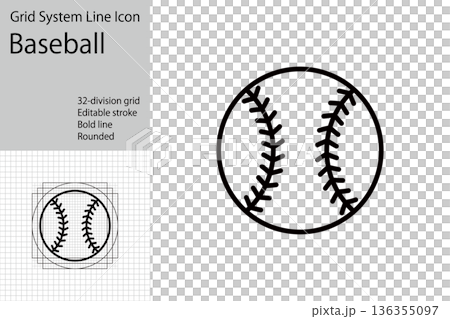 野球のアイコン・シンボル、硬式野球のボールのイラスト 136355097
