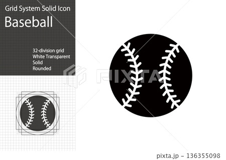野球のアイコン・シンボル、硬式野球のボールのイラスト 136355098