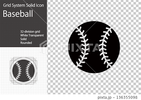 野球のアイコン・シンボル、硬式野球のボールのイラスト 136355098