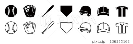 野球道具シンプルアイコンセット,編集可能な線 野球道具シンプルアイコンセット,編集可能な線 136355162