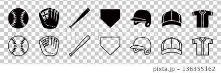 野球道具シンプルアイコンセット,編集可能な線 野球道具シンプルアイコンセット,編集可能な線 136355162