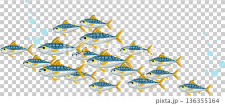 fish school swimming together. llustration of ocean life. A group of small fish swimming together underwater in the ocean 136355164