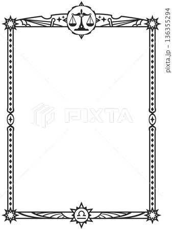 天秤座イラスト枠（黒） 136355294