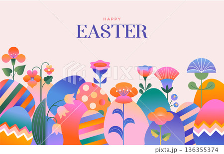 Floral Easter background in geometric folk style Floral Easter background in geometric folk style 136355374