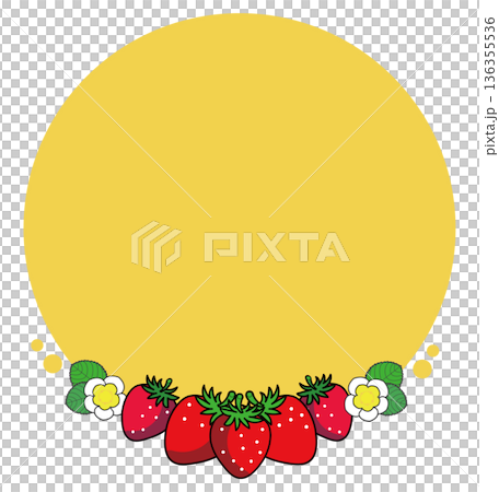 いちごの黄色い丸フレーム 136355536
