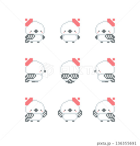 赤色ベレー帽とシマエナガのドット絵 136355691