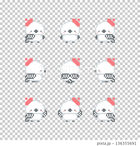 赤色ベレー帽とシマエナガのドット絵 136355691