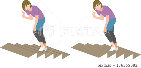階段を昇る時、膝が痛むシニア女性のイラスト 階段を昇る時、膝が痛むシニア女性のイラスト 136355692