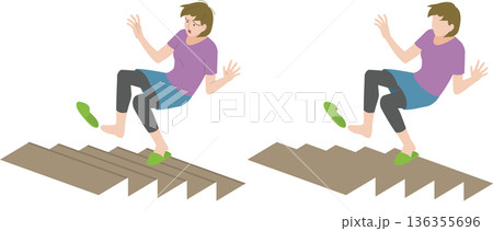 階段で滑って落下しそうなシニア女性イラスト 136355696