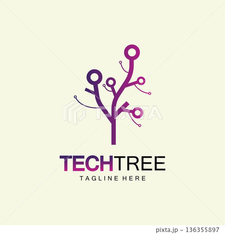 tech tree logo concept,green network technology logo vector.tech tree electrical circuit digital logo vector icon 136355897