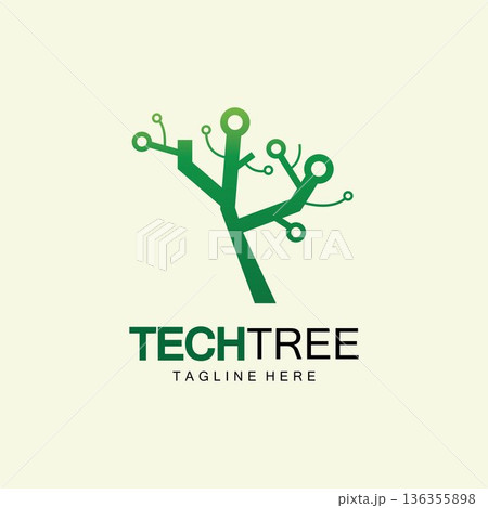 tech tree logo concept,green network technology logo vector.tech tree electrical circuit digital logo vector icon 136355898
