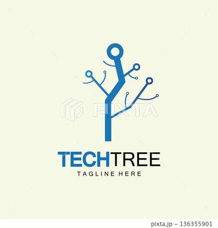 tech tree logo concept,green network technology logo vector.tech tree electrical circuit digital logo vector icon 136355901