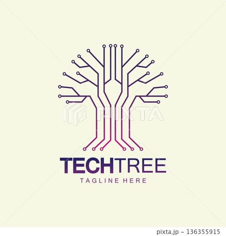tech tree logo concept,green network technology logo vector.tech tree electrical circuit digital logo vector icon 136355915