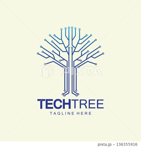 tech tree logo concept,green network technology logo vector.tech tree electrical circuit digital logo vector icon 136355916
