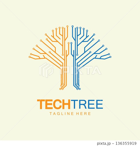tech tree logo concept,green network technology logo vector.tech tree electrical circuit digital logo vector icon 136355919