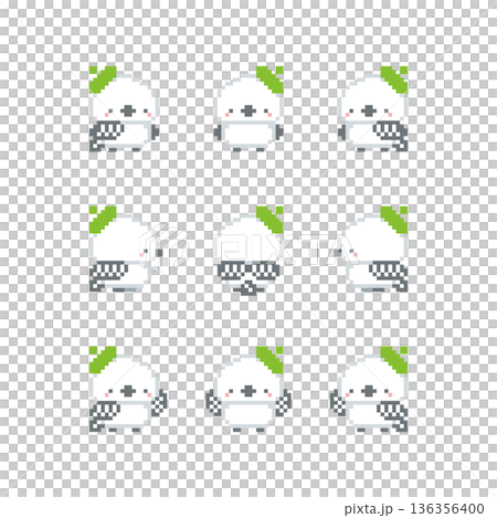 緑色ベレー帽とシマエナガのドット絵 136356400