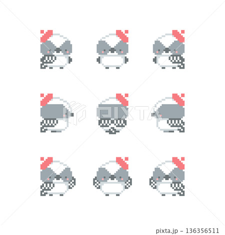 赤色ベレー帽とシマエナガの雛のドット絵 赤色ベレー帽とシマエナガの雛のドット絵 136356511