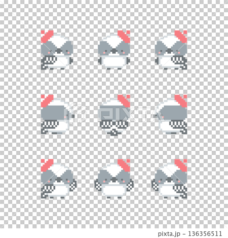 赤色ベレー帽とシマエナガの雛のドット絵 赤色ベレー帽とシマエナガの雛のドット絵 136356511