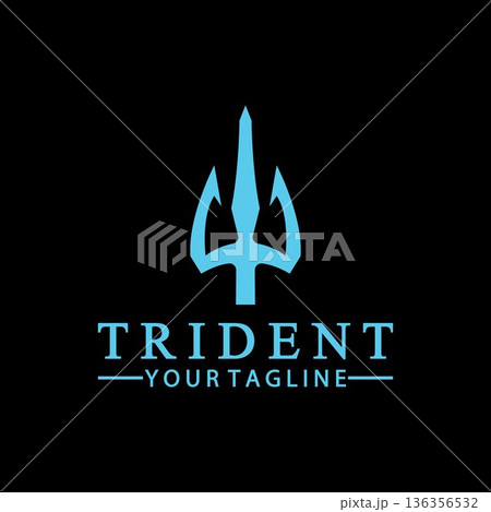 Vintage Trident Spear of Poseidon Neptune God Triton King logo design 136356532