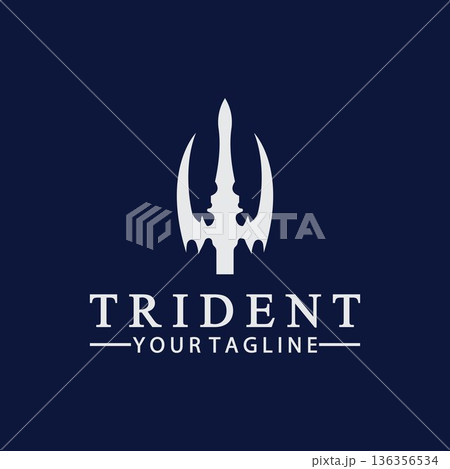 Vintage Trident Spear of Poseidon Neptune God Triton King logo design 136356534