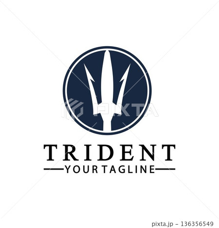 Vintage Trident Spear of Poseidon Neptune God Triton King logo design 136356549