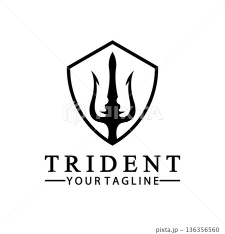 Vintage Trident Spear of Poseidon Neptune God Triton King logo design Vintage Trident Spear of Poseidon Neptune God Triton King logo design 136356560